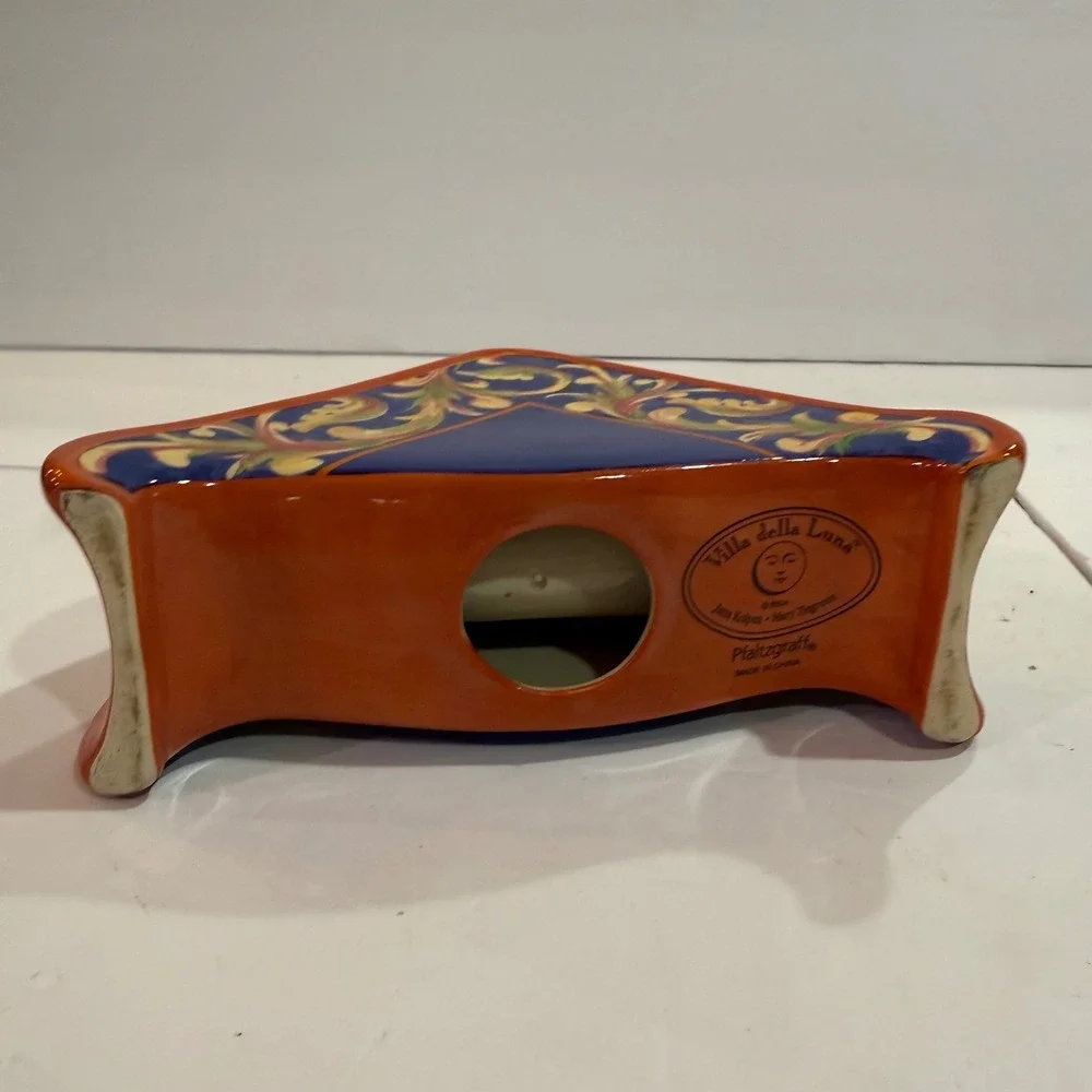 Pfaltzgraff Villa della Luna Ceramic Napkin Holder Orange Blue Whimsical 2004